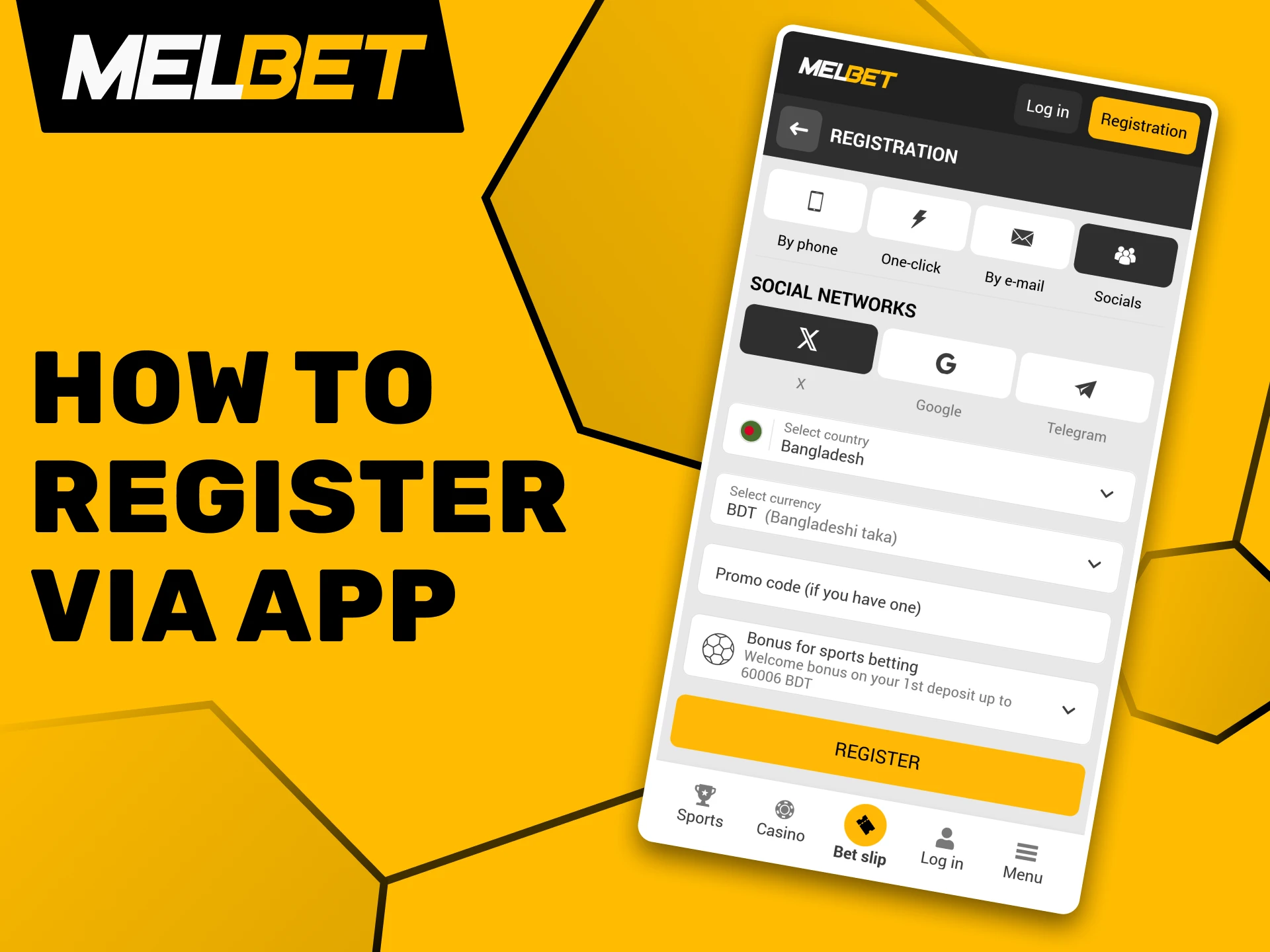 Create your Melbet account directly in the app.