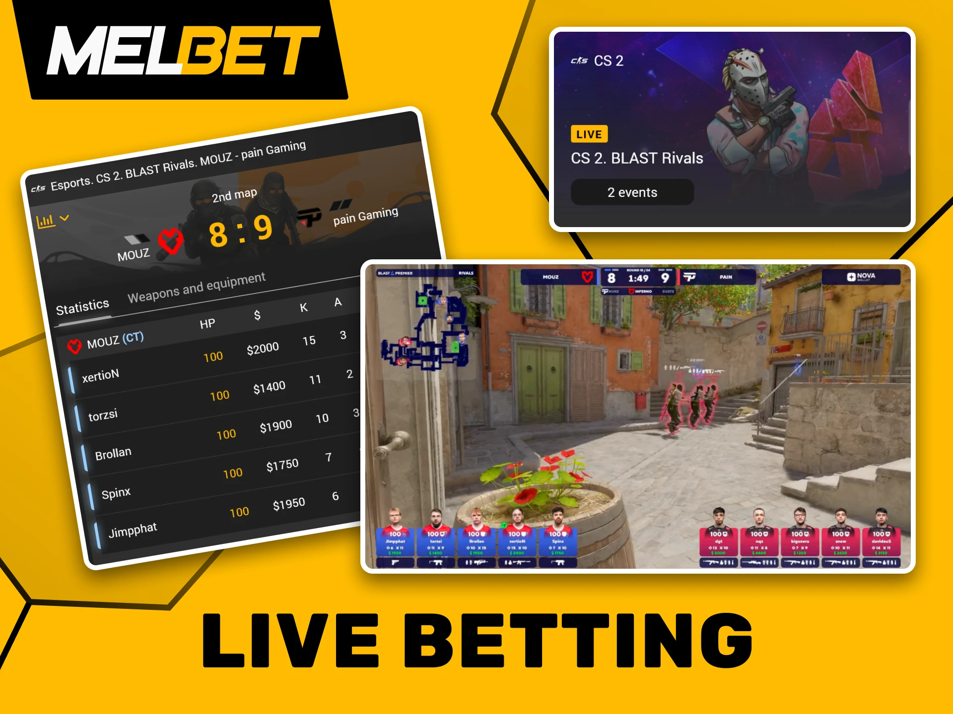 Watch eSports live and bet in real-time on Melbet.