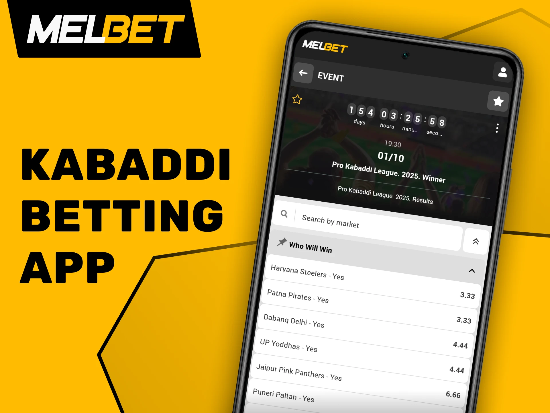 Make kabaddi bets on the go with the Melbet app.