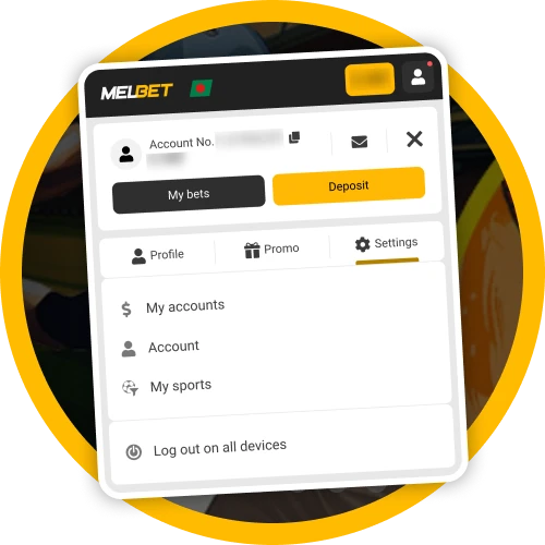 You can manage your account directly through Melbet app.